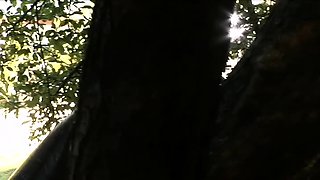 Blonde is flashing her big boobs in the outdoors