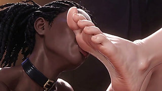 Interracial Foot Worship - Ebony Slave Serving Blonde Queen Feet