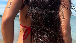 Beauty Chill and Sunbaths in Red Sexy Bikini