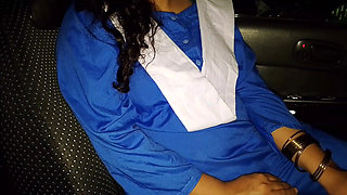 Indian School Student Girl and Teacher Enjoy in the Car