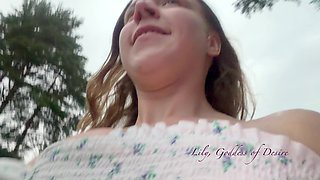 Teen Shows Tits and Asshole During a Storm in the Forest