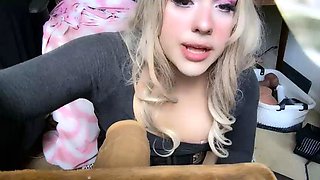 Tight tranny Yuri Myeon in red lingerie solo masturbation