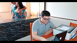 My Cuckold Husband Works While My Stepson Fucks Me in the Kitchen No