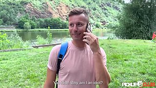 Brunette Bestie and Blonde Teen Give Big Cock Blowjob Outdoor - Public Sex Trouble