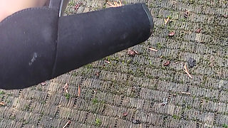 Outide Jacking Off My Cock in Nylons and Heels