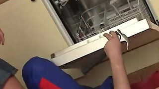 Brunette MILF Rides Mature Lover Wildly in Kitchen