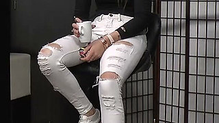 Mistress Evangelie Gets Her Shoes Cleaned and Smokes