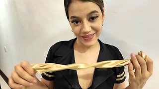 Arriving from a business trip, like any good flight attendant, I continue with the attentions: Porn