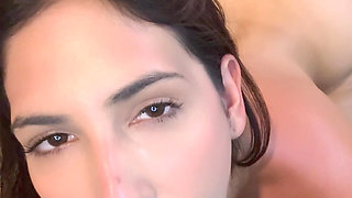 Jasmica, a beautiful Latina with a big ass, masturbates with a huge dildo and plugs it in her anus until she squirts.