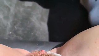 Busty curly brunette with big boobs fucks on couch