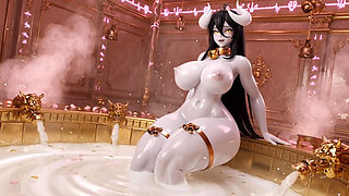 Albedo Demon Queen Bath Episode 3 - Massive Tits Soapy Play & Wet Pussy Tease