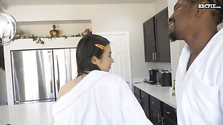 Cutie doll with round ass Asia Rivera is enjoying interracial dick-riding