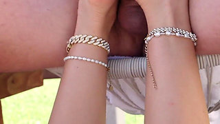 Outdoor Pool Footjob Long French Toenails - Cum Floods Soles