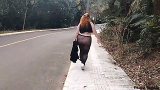 My Stepmom Priscila Flashing Her Big Tits and Fat Pussy in See-Through Pants on the Street