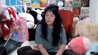 Cute curly brunette solo webcam masturbation