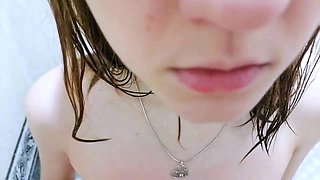 Slim Babe Bent Over and Fucked in Bathroom - Blowjob and Fac