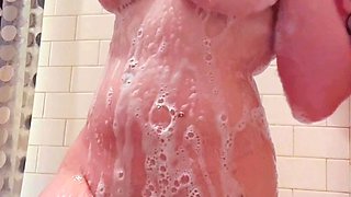 A super sexy blonde with big boobs and masturbating with a v