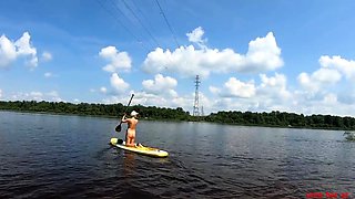 Blonde Solo Girl Naked on a SUP Board