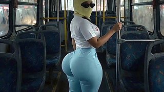 Xprohibidox1s Petite Big Ass Twerks in Light Blue Leggings on Bus