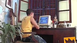 Horny twink has anal sex with a friend to thank him for helping with a presentation