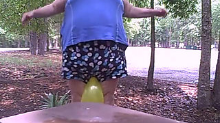 Bbw outdoor balloon blow up and pop