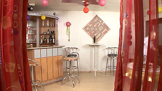 Blonde MILF Rides Stud Passionately in Bar
