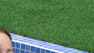 Two Lesbians Have Fun in Outdoor Pool with Happy Ending for Both!