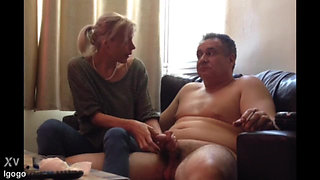 Giving Him a Handjob on the Couch and Then Fucking Him on the Bed