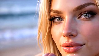Blonde Sucks Cock On The Beach (AI)