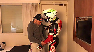 Humiliation at the hotel with fetish outfits biker
