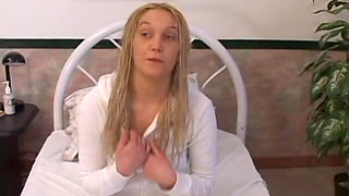 Nervous Kailey Spreads and Jerks Her Trimmed Pussy