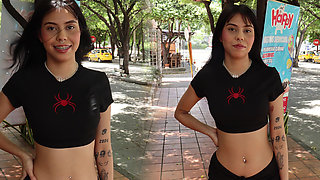 Colombian Latina girl asks her neighbor for an address because she is lost