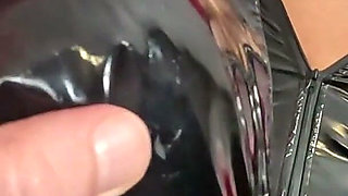 Wheelchair Latex MILF in Abandoned Room. Smoking, Table Sex and Double Cum on Downjacket