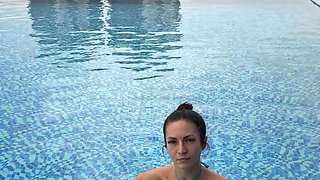 Bikini, Spit on Boobs, Ahegao, Butt Tease in a Public Pool