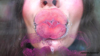 Melting Purple Metal Lips: Shiny Kisses & Messy Spit Play
