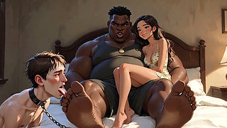 Foot Slave Husband Cleans Wife's Feet with His Tongue - Femdom