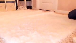 Small titted brunette Sharron with glasses masturbates