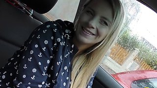 Masturbate in Car on Public Parking in Prague by Busty MILF