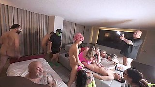 Epic gangbang sex party with slutty shameless housewives