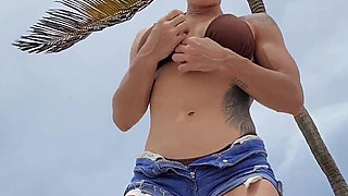 Giant Muscular Goddess on the Beach