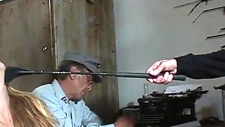 Pretty Blonde Girl Is Chained to the Ground to Be Tormented by Three Men