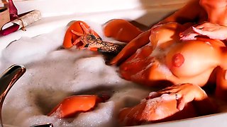 Wet and wild lesbian finger fucking session with busty babes