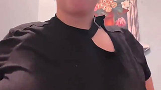 Busty Blue-haired Girl Smoking