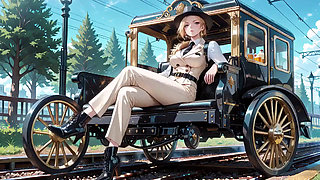 Lazy Vibes in a Vintage Carriage and Luxury Bedroom, Teasing Under the Black Hat, Fingers Touching Lips