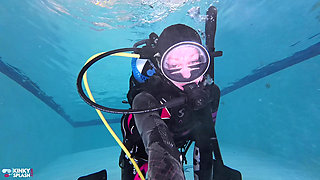 Underwater Scuba Slave Training - Dominated in Chains & Wetsuit Edging