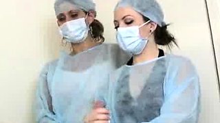 Nurses jerk and suck off Johhny to get a semen sample,