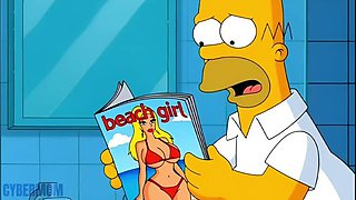 Busty Anime Housewife Cheats on Cuckold Husband - Hentai Cartoon Parody on Pink Couch