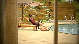 I'm a Cuckold, My Wife Sucks a Big Black Cock by the Pool on the Beach