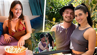 German amateur threesome blind date with stunning brunette Megan and her boyfriend - hardcore fucking, blowjob and eating pussy