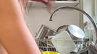 Horny Wife Gets Fucked in the Kitchen While Doing the Dishes